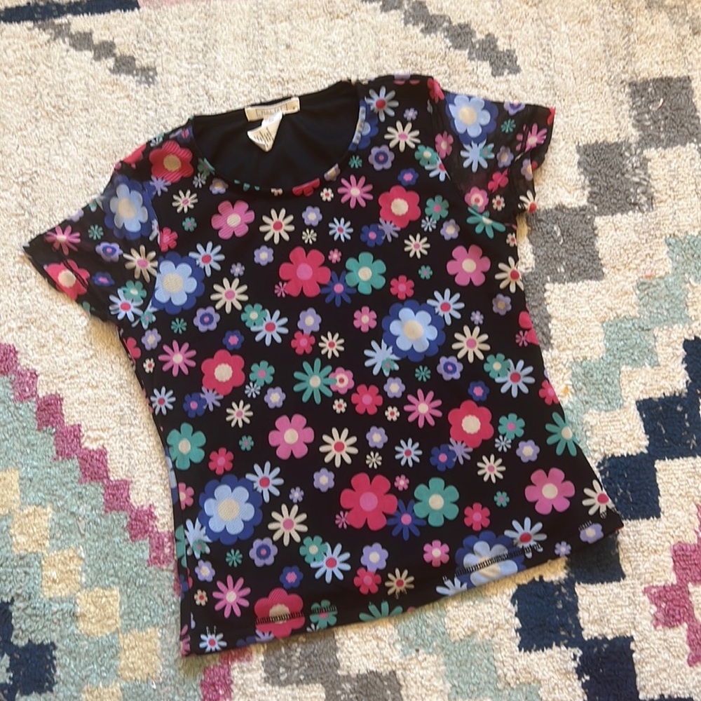 Full Tilt Girls Floral Print Mesh Top Size Medium